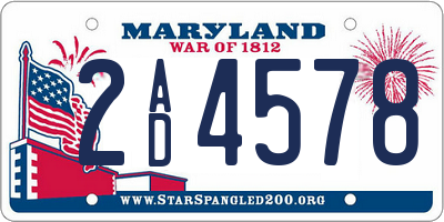 MD license plate 2AD4578