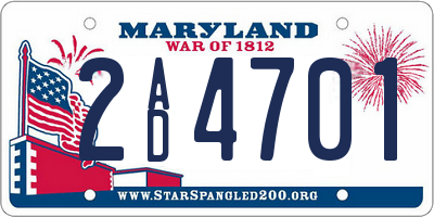 MD license plate 2AD4701