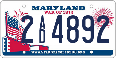 MD license plate 2AD4892