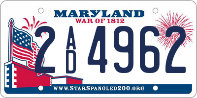 MD license plate 2AD4962