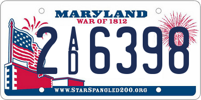 MD license plate 2AD6398