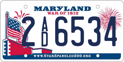 MD license plate 2AD6534