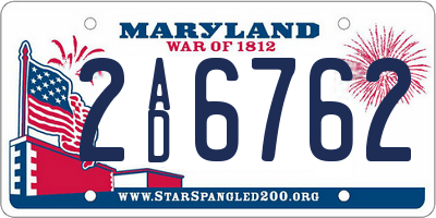 MD license plate 2AD6762