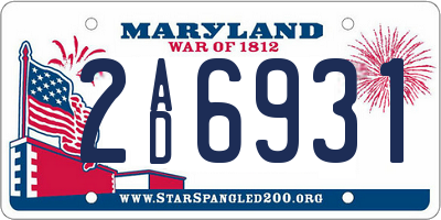 MD license plate 2AD6931