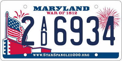 MD license plate 2AD6934