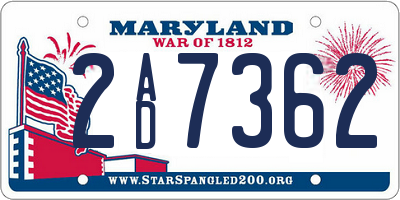 MD license plate 2AD7362