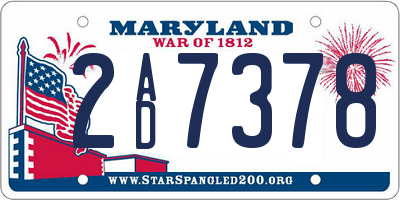 MD license plate 2AD7378