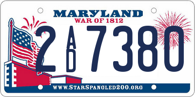 MD license plate 2AD7380