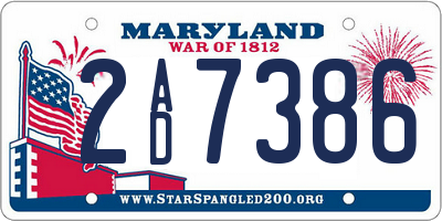 MD license plate 2AD7386