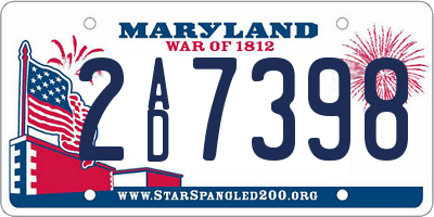 MD license plate 2AD7398