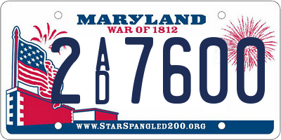 MD license plate 2AD7600