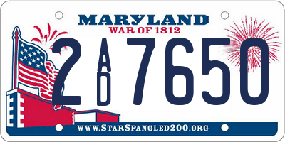 MD license plate 2AD7650