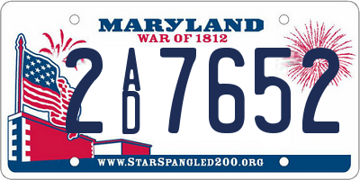 MD license plate 2AD7652