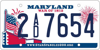 MD license plate 2AD7654