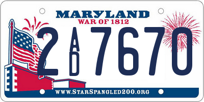 MD license plate 2AD7670