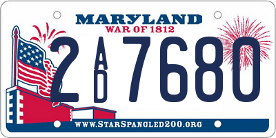 MD license plate 2AD7680