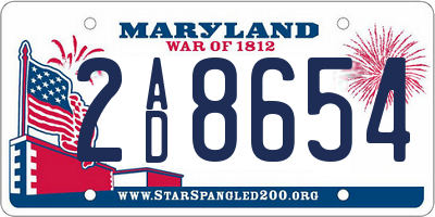MD license plate 2AD8654