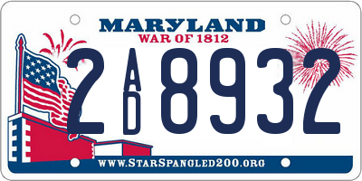 MD license plate 2AD8932