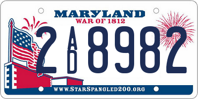 MD license plate 2AD8982