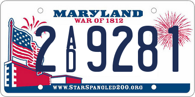 MD license plate 2AD9281