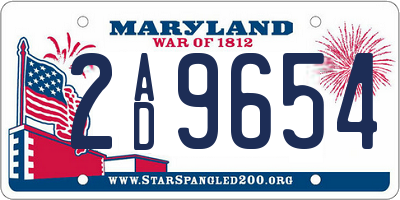 MD license plate 2AD9654