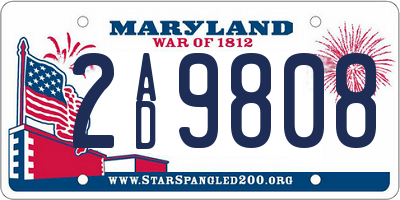 MD license plate 2AD9808
