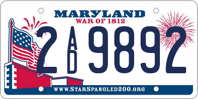 MD license plate 2AD9892