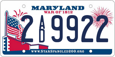 MD license plate 2AD9922