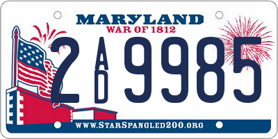 MD license plate 2AD9985