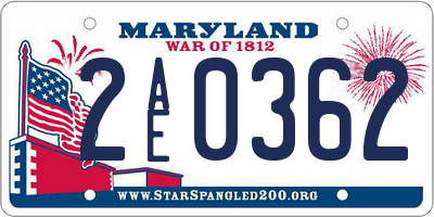 MD license plate 2AE0362