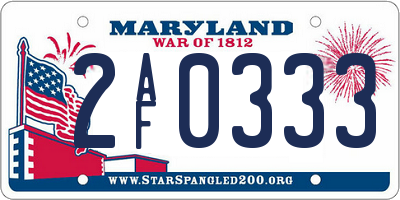 MD license plate 2AF0333