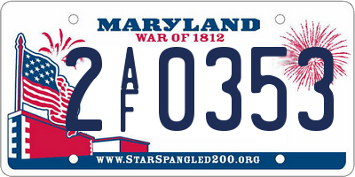 MD license plate 2AF0353