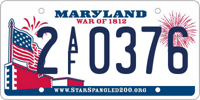 MD license plate 2AF0376