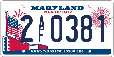 MD license plate 2AF0381
