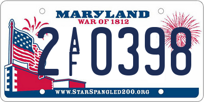 MD license plate 2AF0398