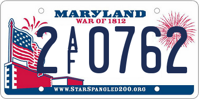 MD license plate 2AF0762