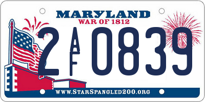 MD license plate 2AF0839