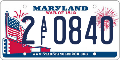 MD license plate 2AF0840