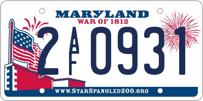 MD license plate 2AF0931
