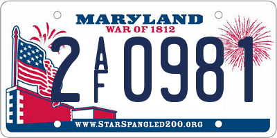 MD license plate 2AF0981