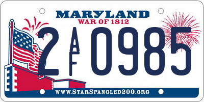 MD license plate 2AF0985