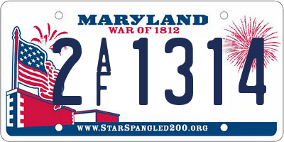 MD license plate 2AF1314