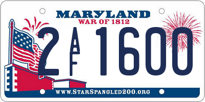 MD license plate 2AF1600