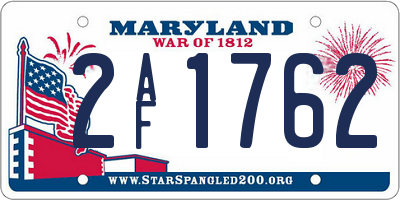 MD license plate 2AF1762