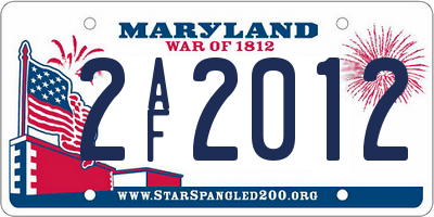 MD license plate 2AF2012