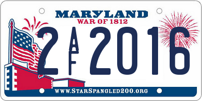 MD license plate 2AF2016