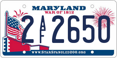 MD license plate 2AF2650
