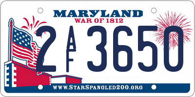 MD license plate 2AF3650