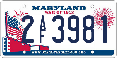 MD license plate 2AF3981