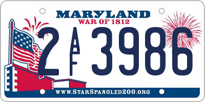 MD license plate 2AF3986